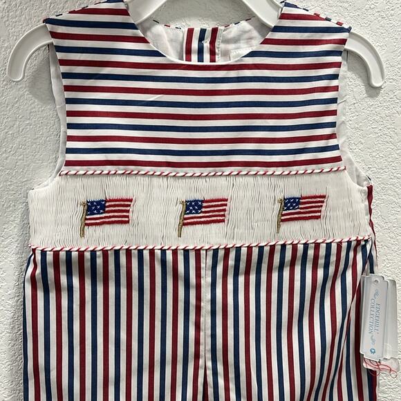 Edgehill Collection Round Neck Sleeveless Smocked American Flag Jon Jon 2T - Picture 3 of 6